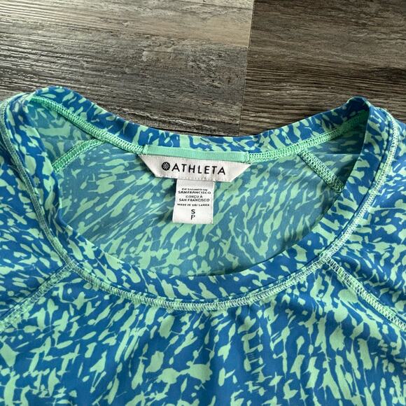 Athleta Vibrant Blue Abstract Retro Design Athletic Long Sleeve Gym Active‎ - Picture 2 of 6